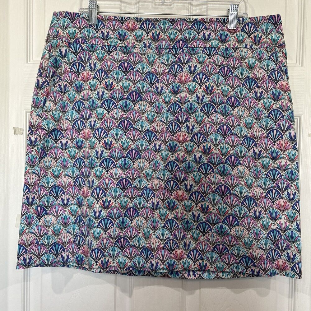 Talbots Stretch Skirt 16 Geometric Groovy Purple Print Pockets